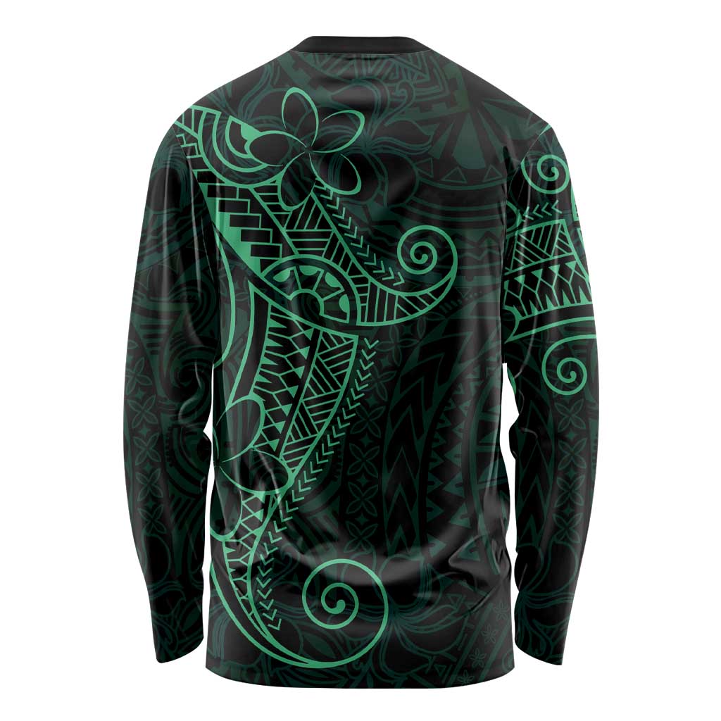 Black Green Polynesian Tribal Long Sleeve Shirt - Polynesian Pride