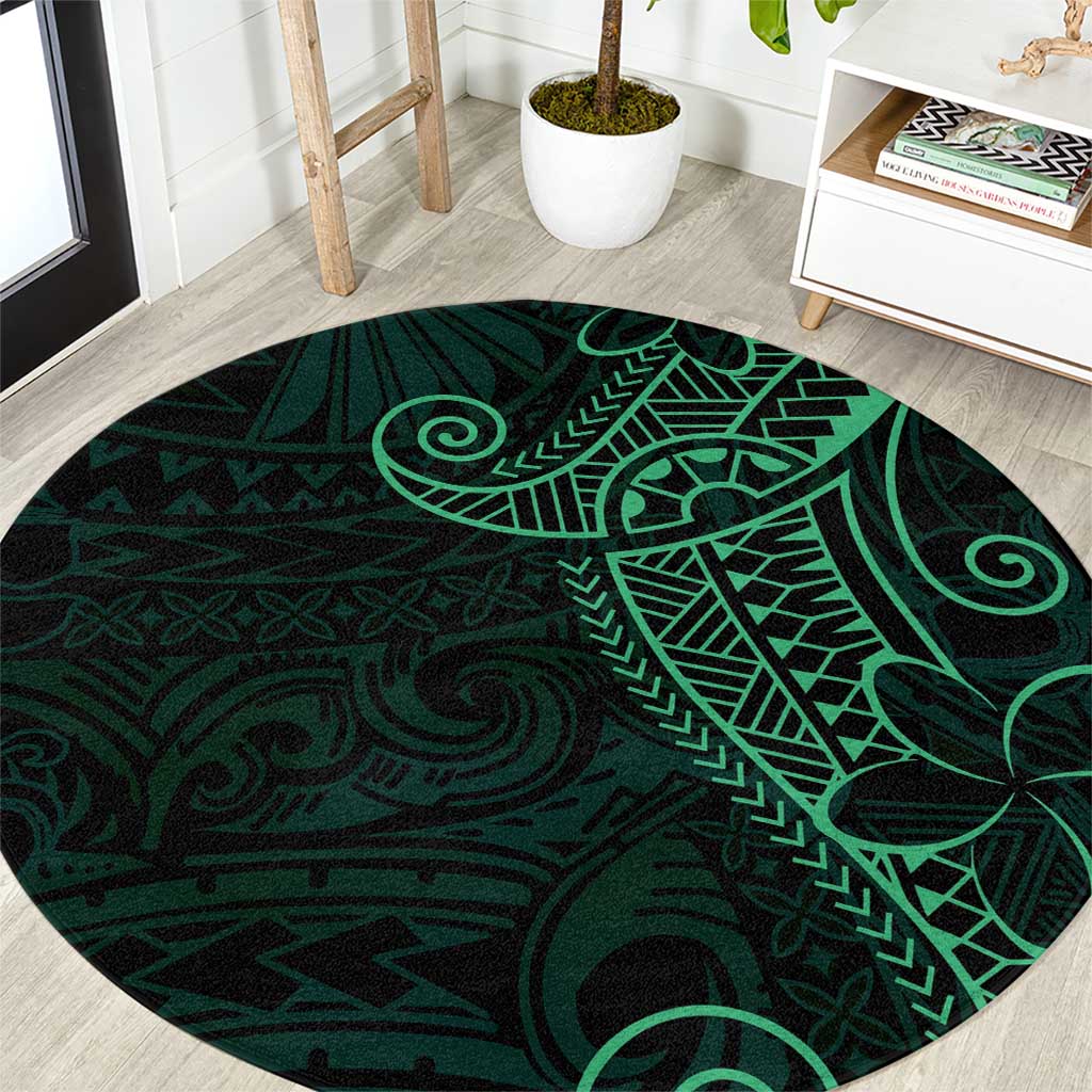 Black Green Polynesian Tribal Round Carpet LT9 Green - Polynesian Pride