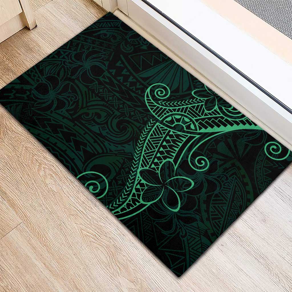 Black Green Polynesian Tribal Rubber Doormat - Polynesian Pride
