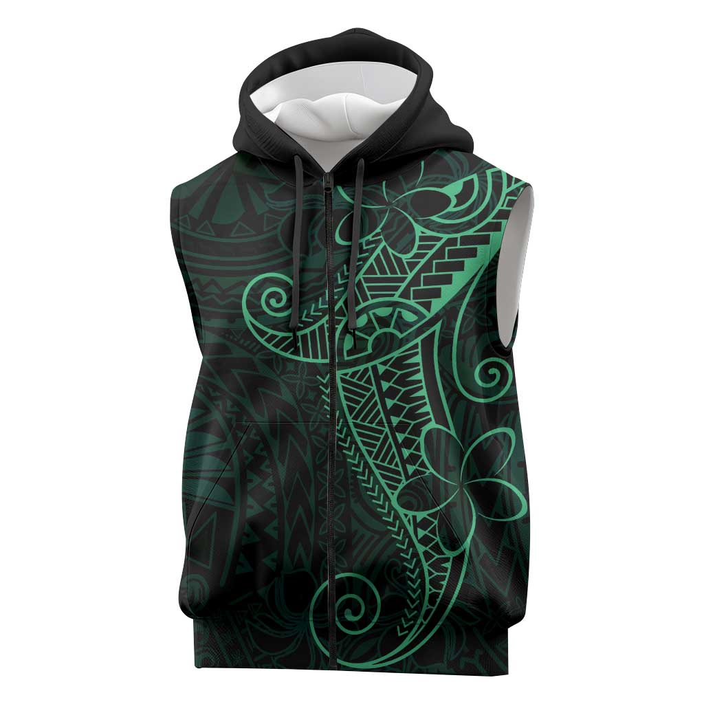 Black Green Polynesian Tribal Sleeveless Zip Hoodie LT9 Green - Polynesian Pride