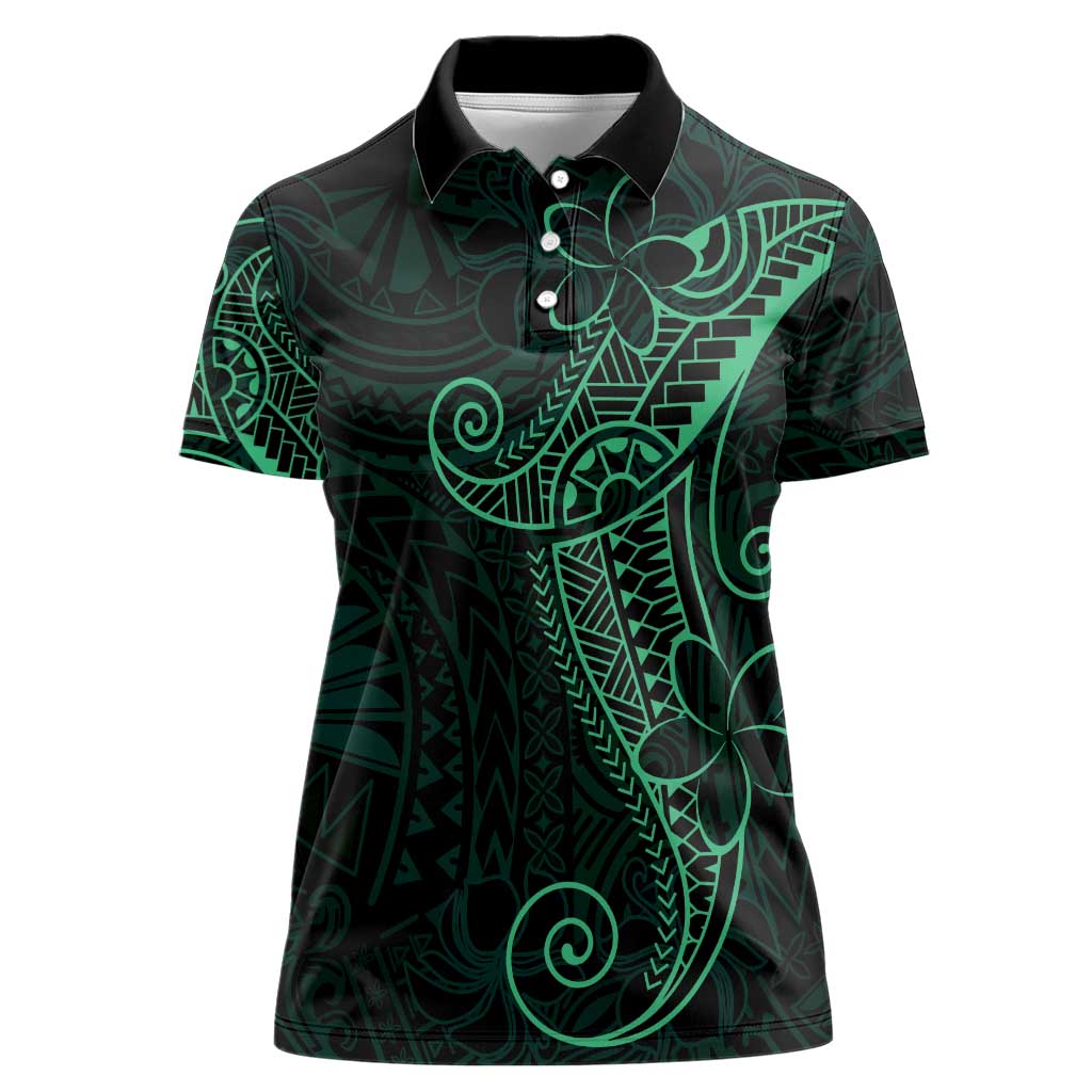 Black Green Polynesian Tribal Women Polo Shirt LT9 Female Green - Polynesian Pride