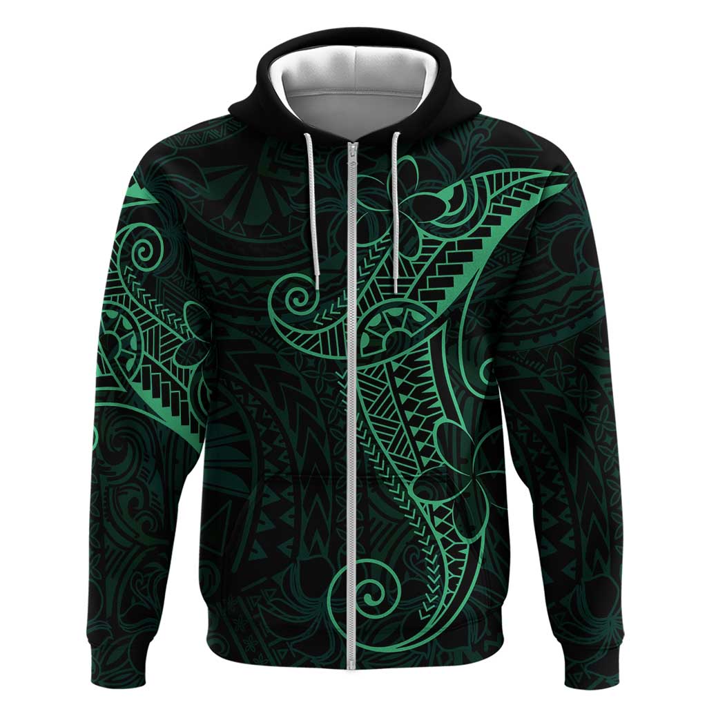Black Green Polynesian Tribal Zip Hoodie LT9 Zip Hoodie Green - Polynesian Pride