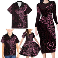 Black Pink Polynesian Tribal Family Matching Long Sleeve Bodycon Dress and Hawaiian Shirt LT9 - Polynesian Pride