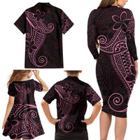 Black Pink Polynesian Tribal Family Matching Long Sleeve Bodycon Dress and Hawaiian Shirt LT9 - Polynesian Pride