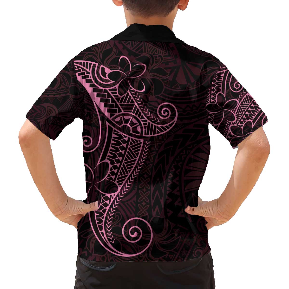 Black Pink Polynesian Tribal Family Matching Off The Shoulder Long Sleeve Dress and Hawaiian Shirt LT9 - Polynesian Pride