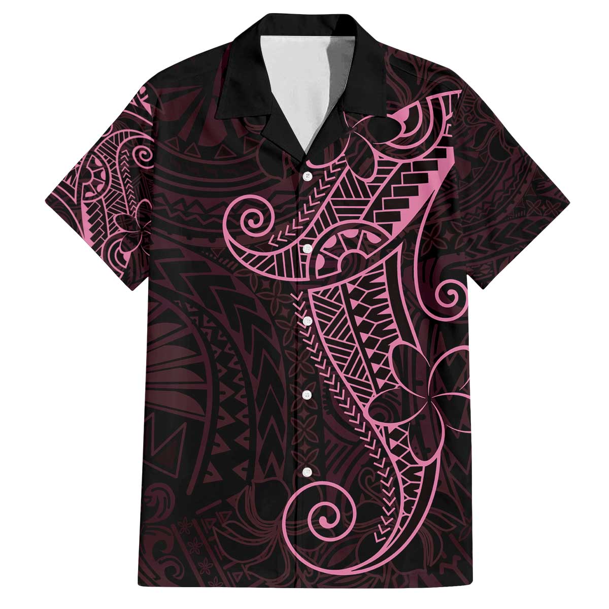 Black Pink Polynesian Tribal Family Matching Off The Shoulder Long Sleeve Dress and Hawaiian Shirt LT9 Dad's Shirt - Short Sleeve Pink - Polynesian Pride