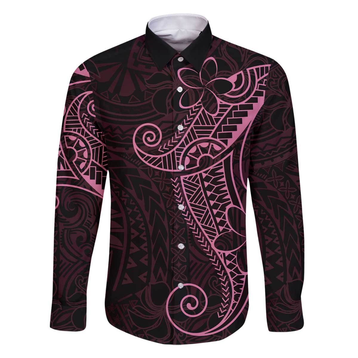 Black Pink Polynesian Tribal Family Matching Off The Shoulder Long Sleeve Dress and Hawaiian Shirt LT9 Dad's Shirt - Long Sleeve Pink - Polynesian Pride