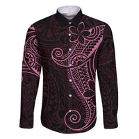 Black Pink Polynesian Tribal Family Matching Off The Shoulder Long Sleeve Dress and Hawaiian Shirt LT9 Dad's Shirt - Long Sleeve Pink - Polynesian Pride