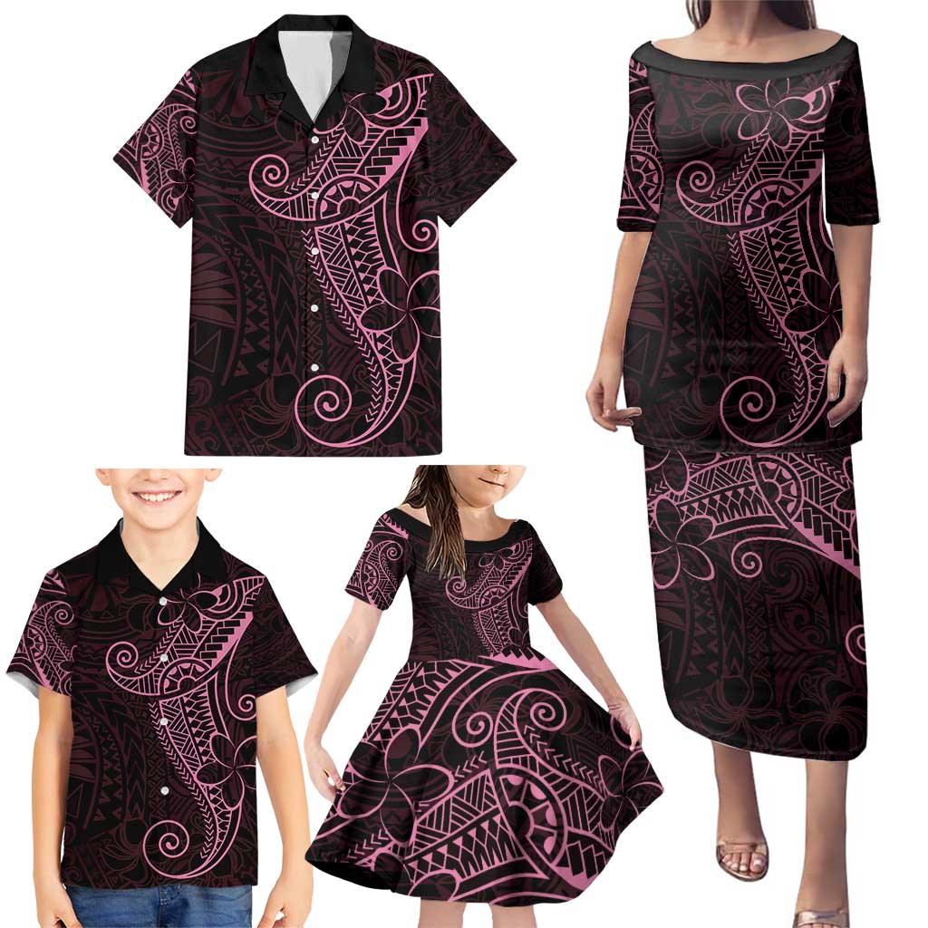 Black Pink Polynesian Tribal Family Matching Puletasi and Hawaiian Shirt - Polynesian Pride