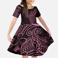 Black Pink Polynesian Tribal Family Matching Short Sleeve Bodycon Dress and Hawaiian Shirt LT9 Daughter's Dress Pink - Polynesian Pride