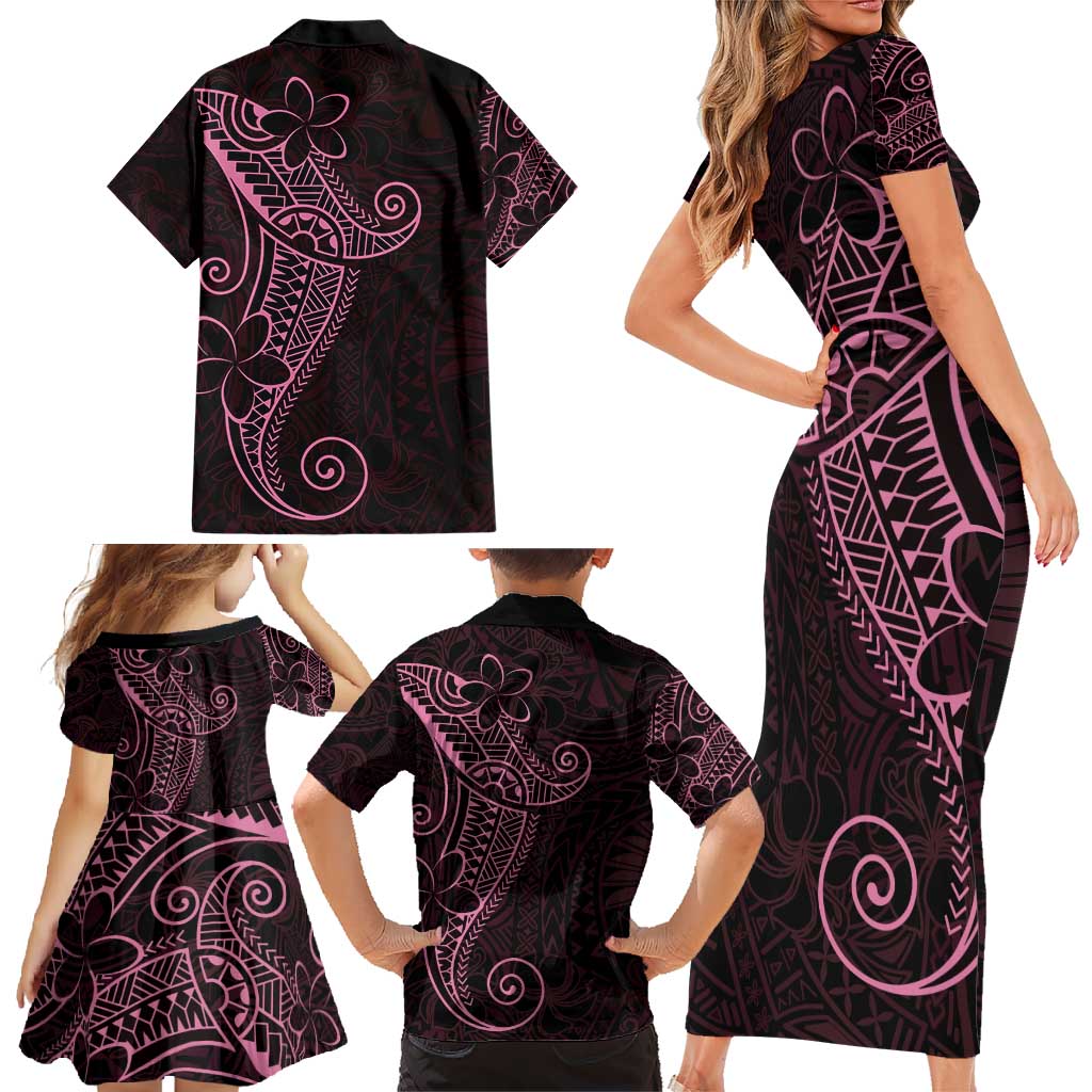 Black Pink Polynesian Tribal Family Matching Short Sleeve Bodycon Dress and Hawaiian Shirt LT9 - Polynesian Pride