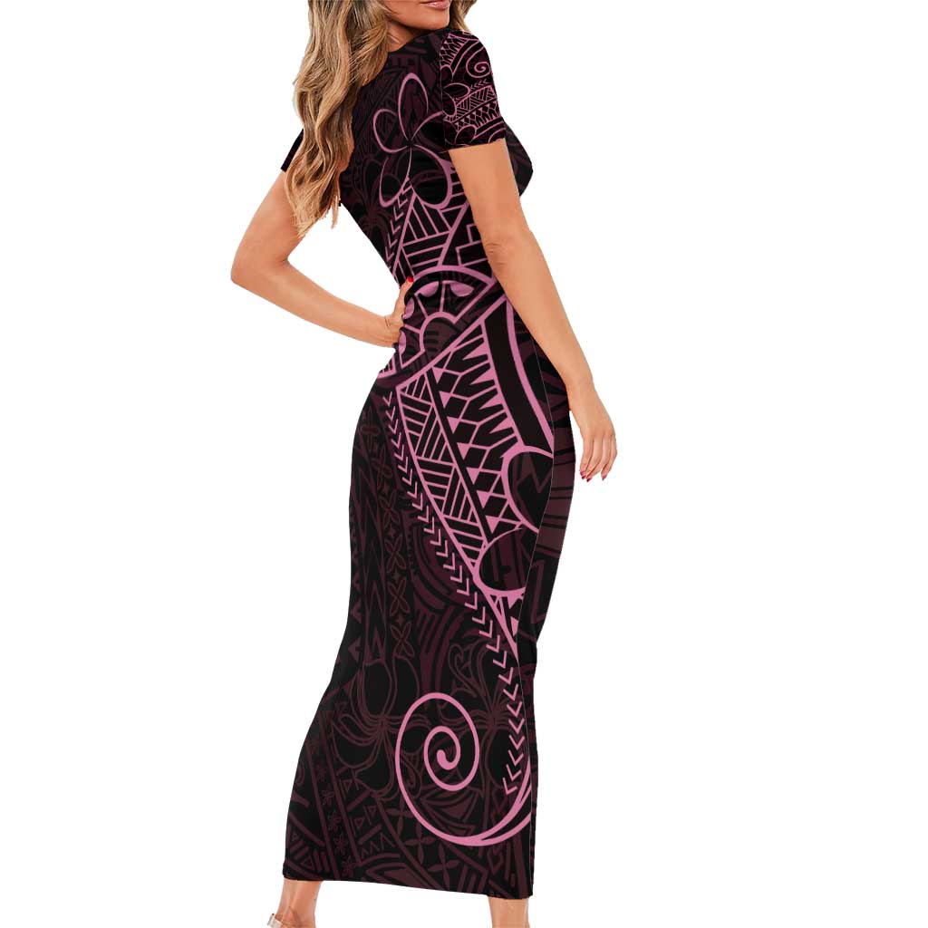 Black Pink Polynesian Tribal Family Matching Short Sleeve Bodycon Dress and Hawaiian Shirt LT9 - Polynesian Pride