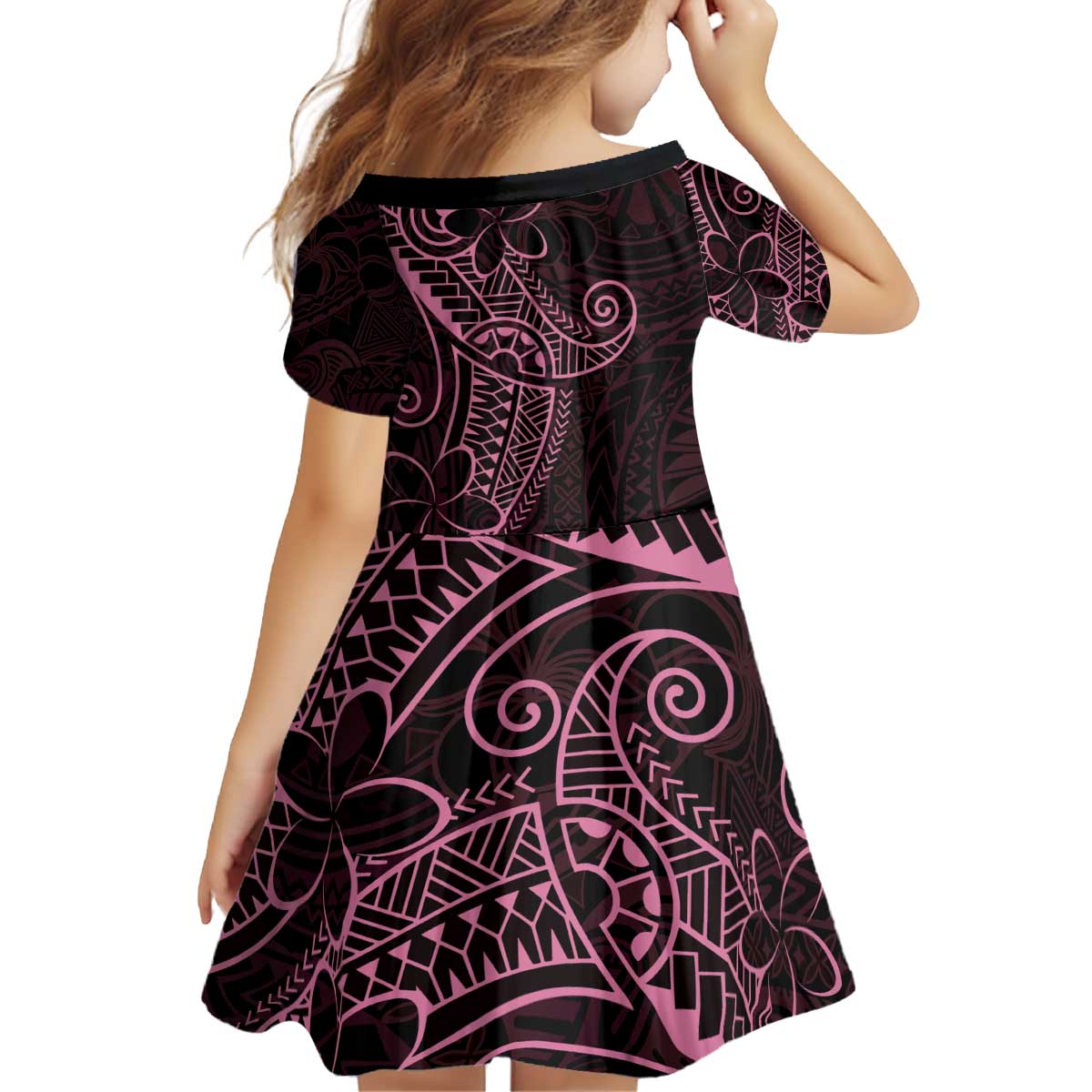 Black Pink Polynesian Tribal Kid Short Sleeve Dress - Polynesian Pride