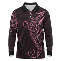 Black Pink Polynesian Tribal Long Sleeve Polo Shirt - Polynesian Pride