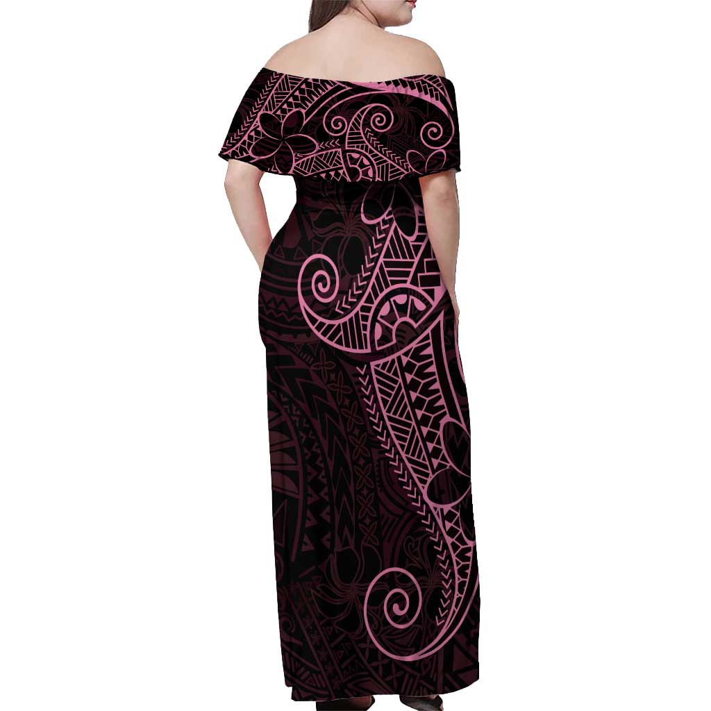 Black Pink Polynesian Tribal Off Shoulder Maxi Dress - Polynesian Pride