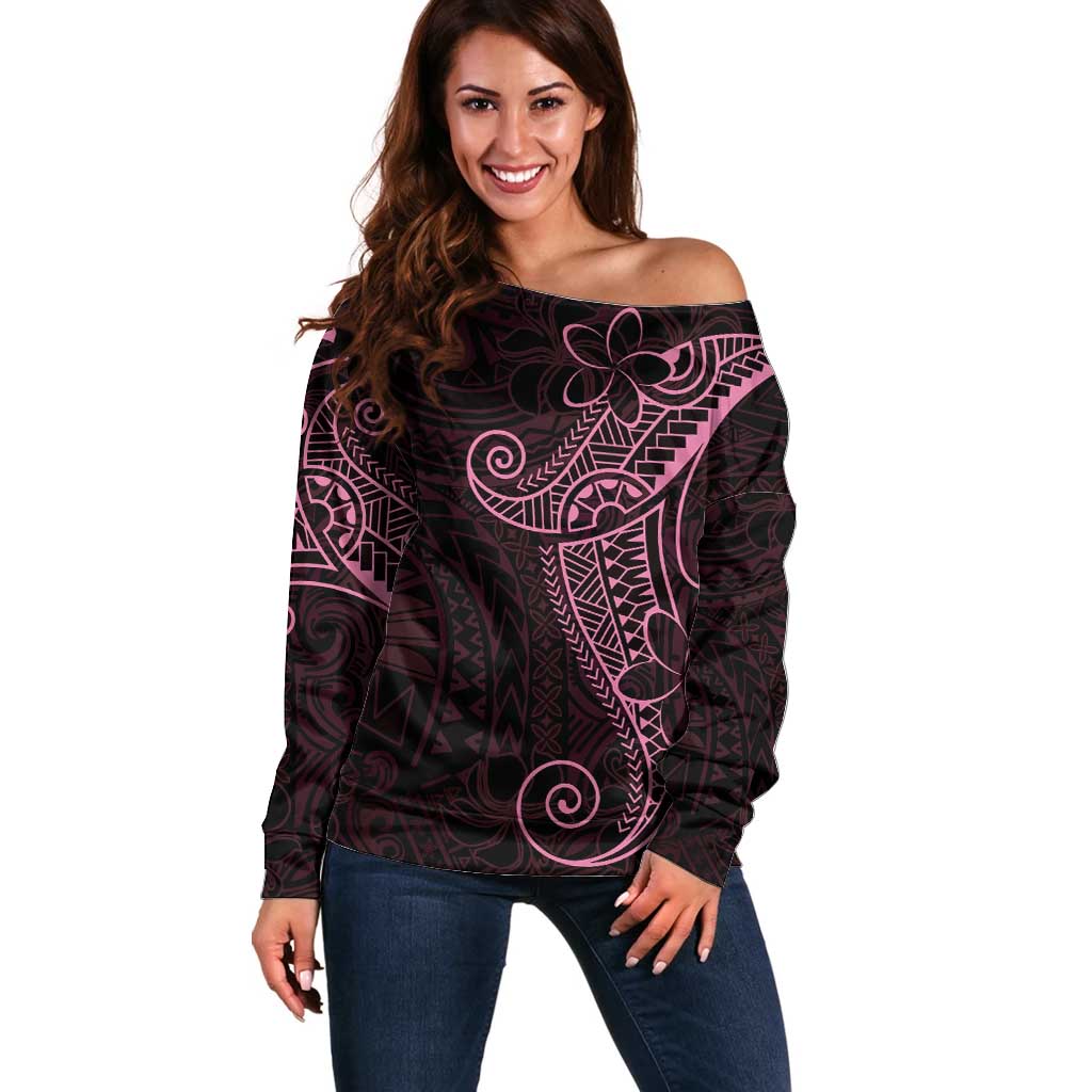 Black Pink Polynesian Tribal Off Shoulder Sweater LT9 Women Pink - Polynesian Pride
