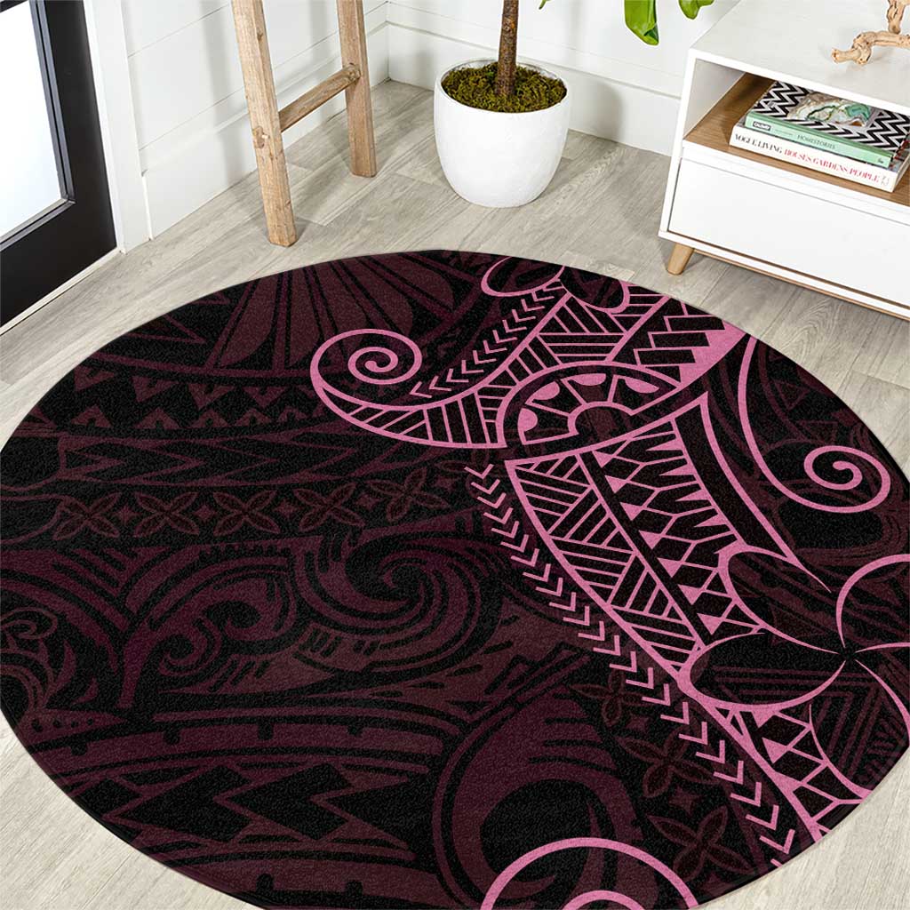 Black Pink Polynesian Tribal Round Carpet LT9 Pink - Polynesian Pride