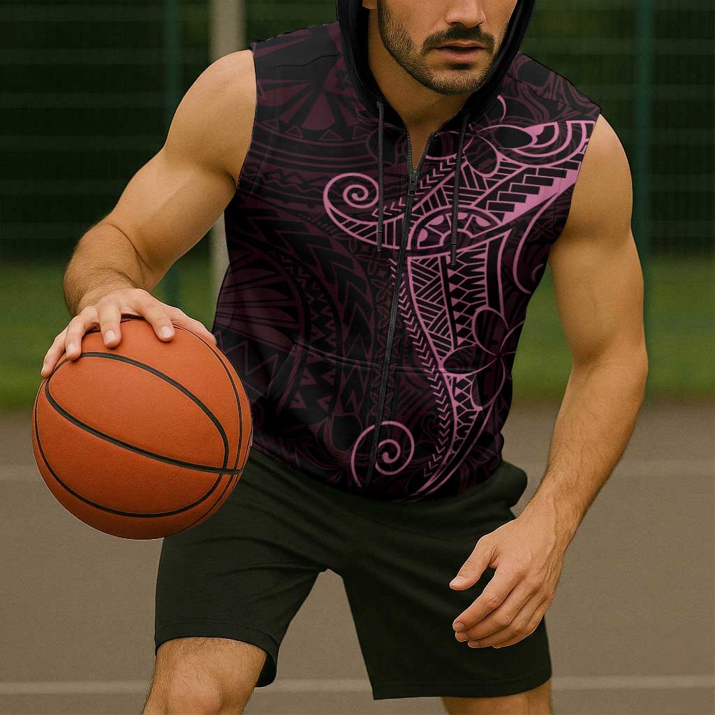 Black Pink Polynesian Tribal Sleeveless Zip Hoodie - Polynesian Pride