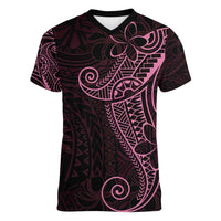 Black Pink Polynesian Tribal Women V-Neck T-Shirt - Polynesian Pride