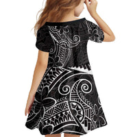 Black White Polynesian Tribal Family Matching Off The Shoulder Long Sleeve Dress and Hawaiian Shirt - Polynesian Pride