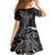Black White Polynesian Tribal Family Matching Off The Shoulder Long Sleeve Dress and Hawaiian Shirt - Polynesian Pride