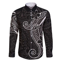 Black White Polynesian Tribal Family Matching Off The Shoulder Long Sleeve Dress and Hawaiian Shirt - Polynesian Pride