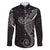 Black White Polynesian Tribal Family Matching Off The Shoulder Long Sleeve Dress and Hawaiian Shirt - Polynesian Pride