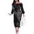 Black White Polynesian Tribal Family Matching Off The Shoulder Long Sleeve Dress and Hawaiian Shirt - Polynesian Pride