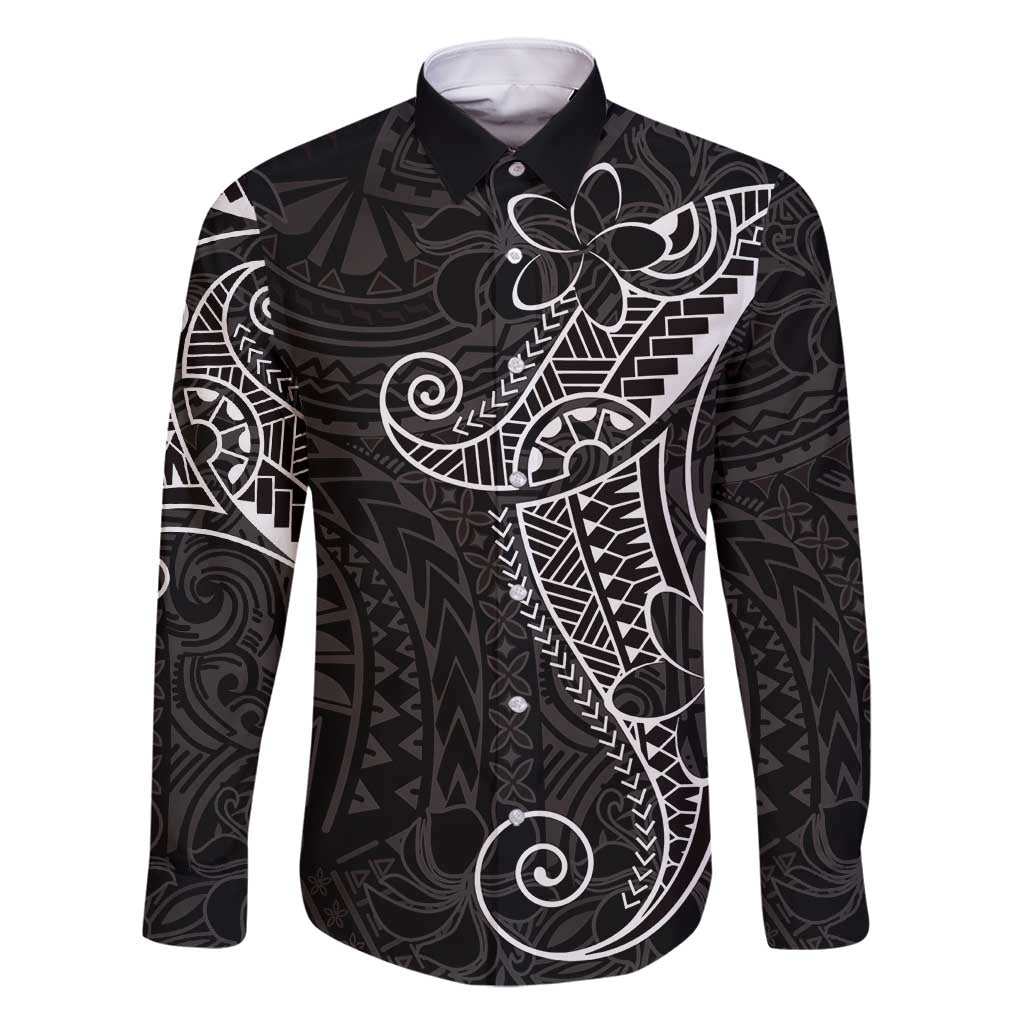 Black White Polynesian Tribal Family Matching Off Shoulder Maxi Dress and Hawaiian Shirt LT9 Dad's Shirt - Long Sleeve White - Polynesian Pride