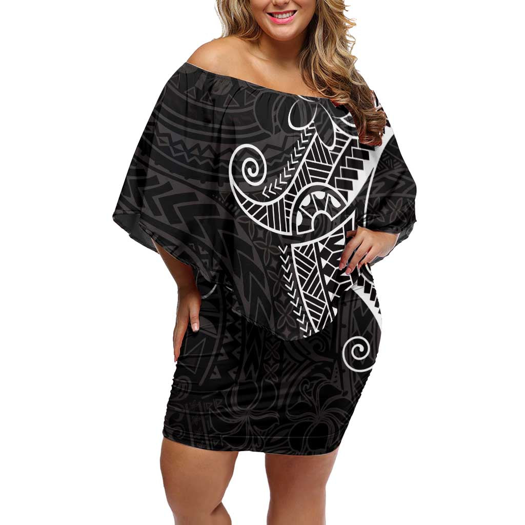 Black White Polynesian Tribal Off Shoulder Short Dress - Polynesian Pride