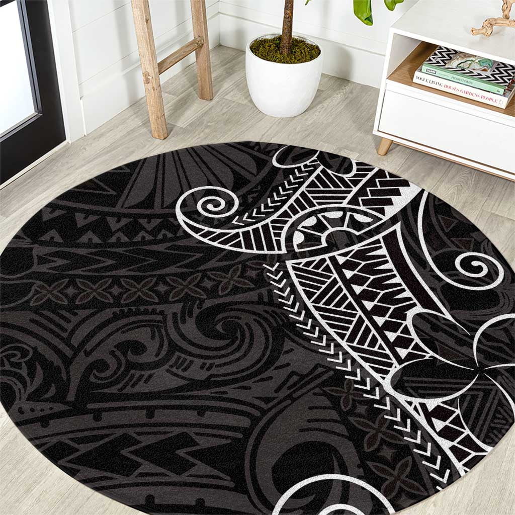 Black White Polynesian Tribal Round Carpet LT9 White - Polynesian Pride