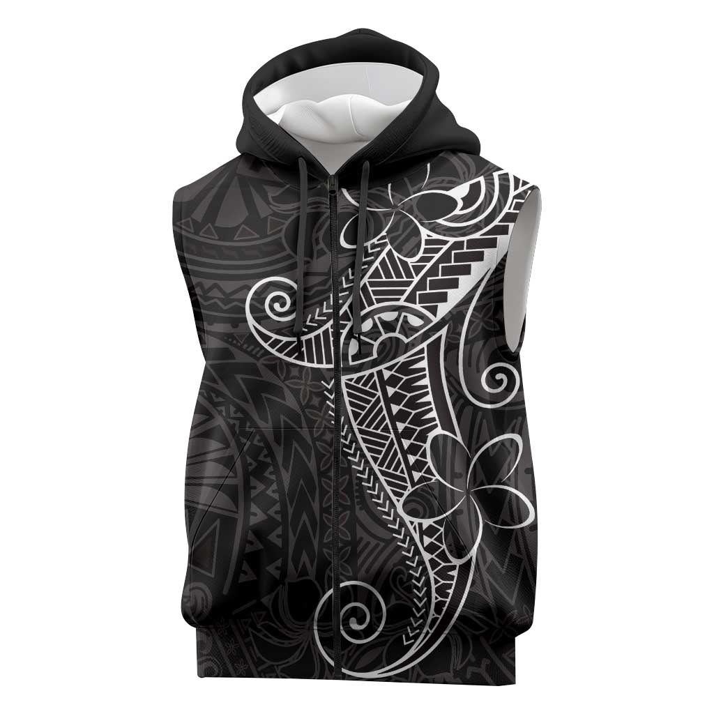 Black White Polynesian Tribal Sleeveless Zip Hoodie LT9 White - Polynesian Pride