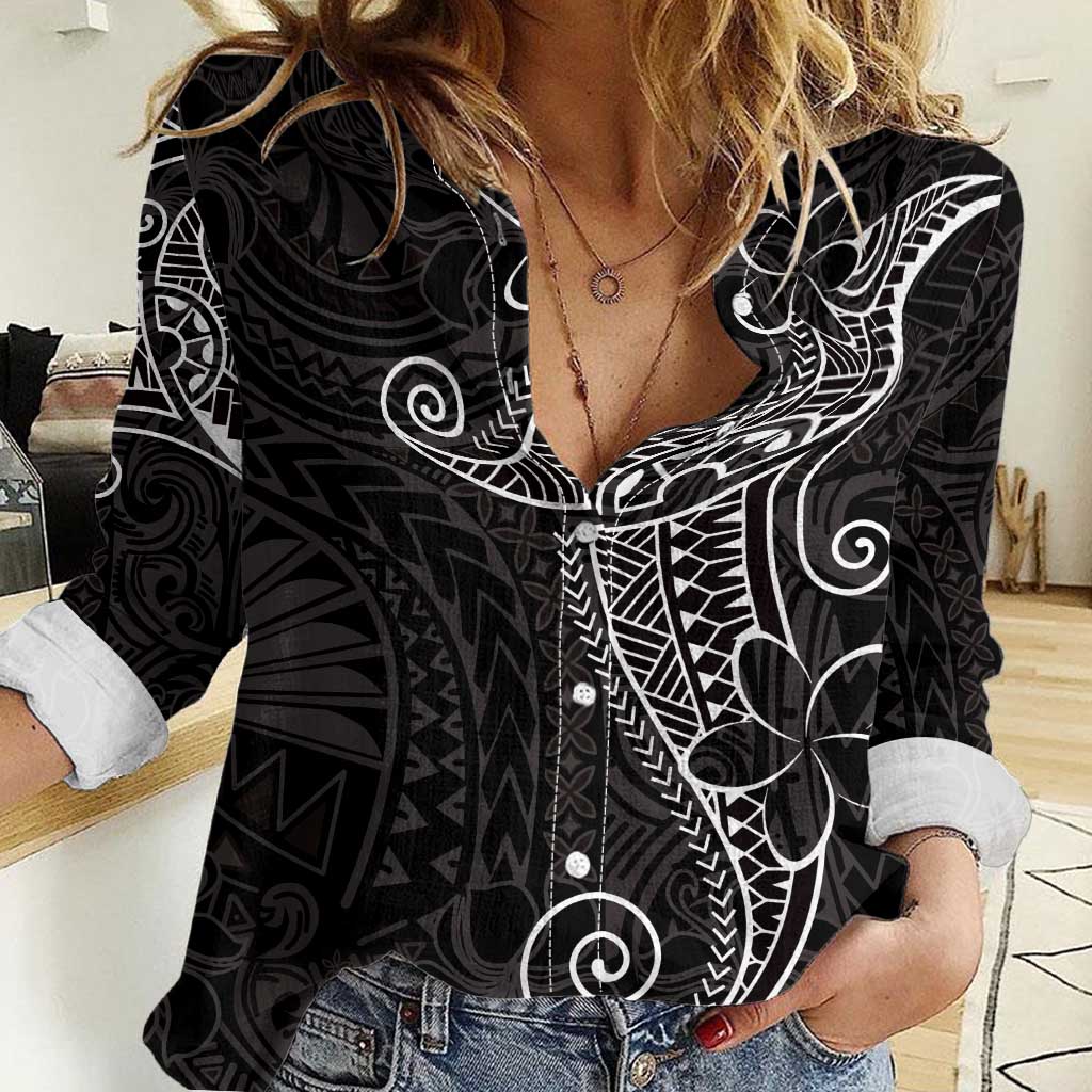 Black White Polynesian Tribal Women Casual Shirt LT9 Female White - Polynesian Pride
