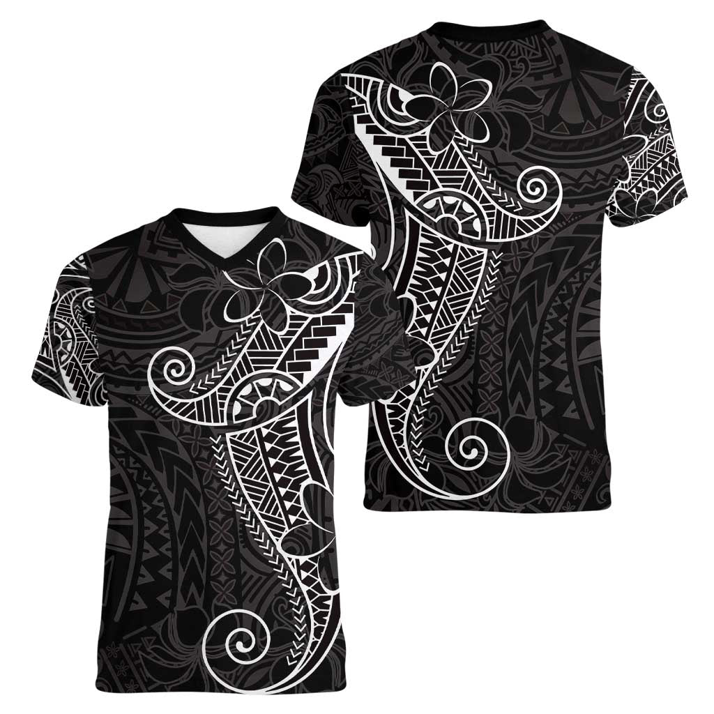 Black White Polynesian Tribal Women V-Neck T-Shirt - Polynesian Pride