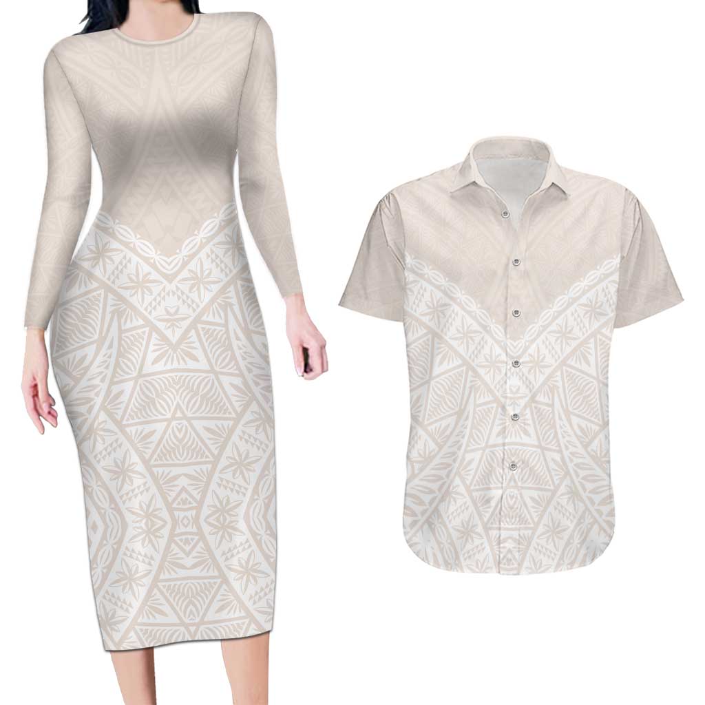 Lotu Tamaiti Tongan Polynesian Art Pattern Couples Matching Long Sleeve Bodycon Dress and Hawaiian Shirt Traditional Tribal Motifs - Polynesian Pride