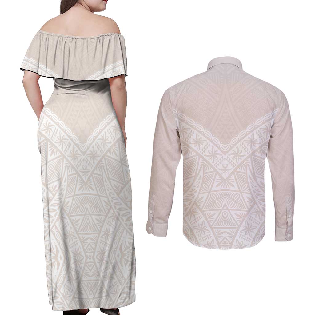 Lotu Tamaiti Tongan Polynesian Art Pattern Couples Matching Off Shoulder Maxi Dress and Long Sleeve Button Shirt Traditional Tribal Motifs LT9 - Polynesian Pride