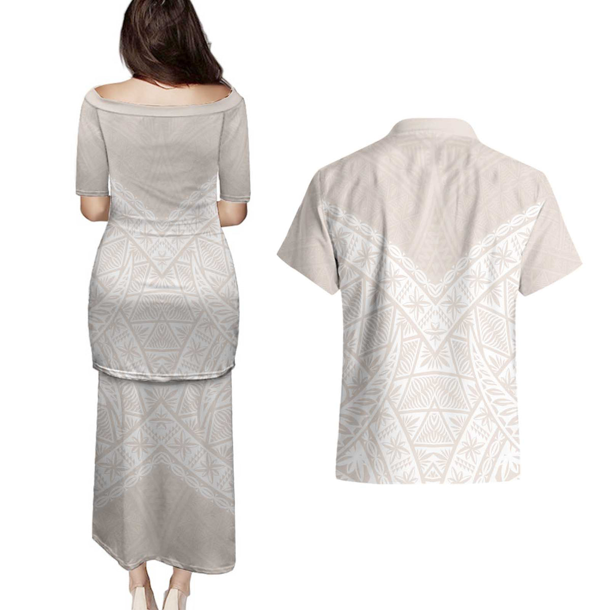 Lotu Tamaiti Tongan Polynesian Art Pattern Couples Matching Puletasi and Hawaiian Shirt Traditional Tribal Motifs - Polynesian Pride