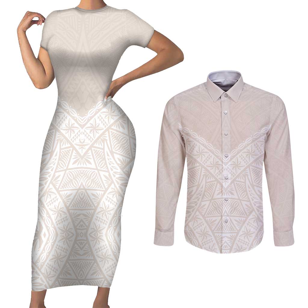 Lotu Tamaiti Tongan Polynesian Art Pattern Couples Matching Short Sleeve Bodycon Dress and Long Sleeve Button Shirt Traditional Tribal Motifs - Polynesian Pride
