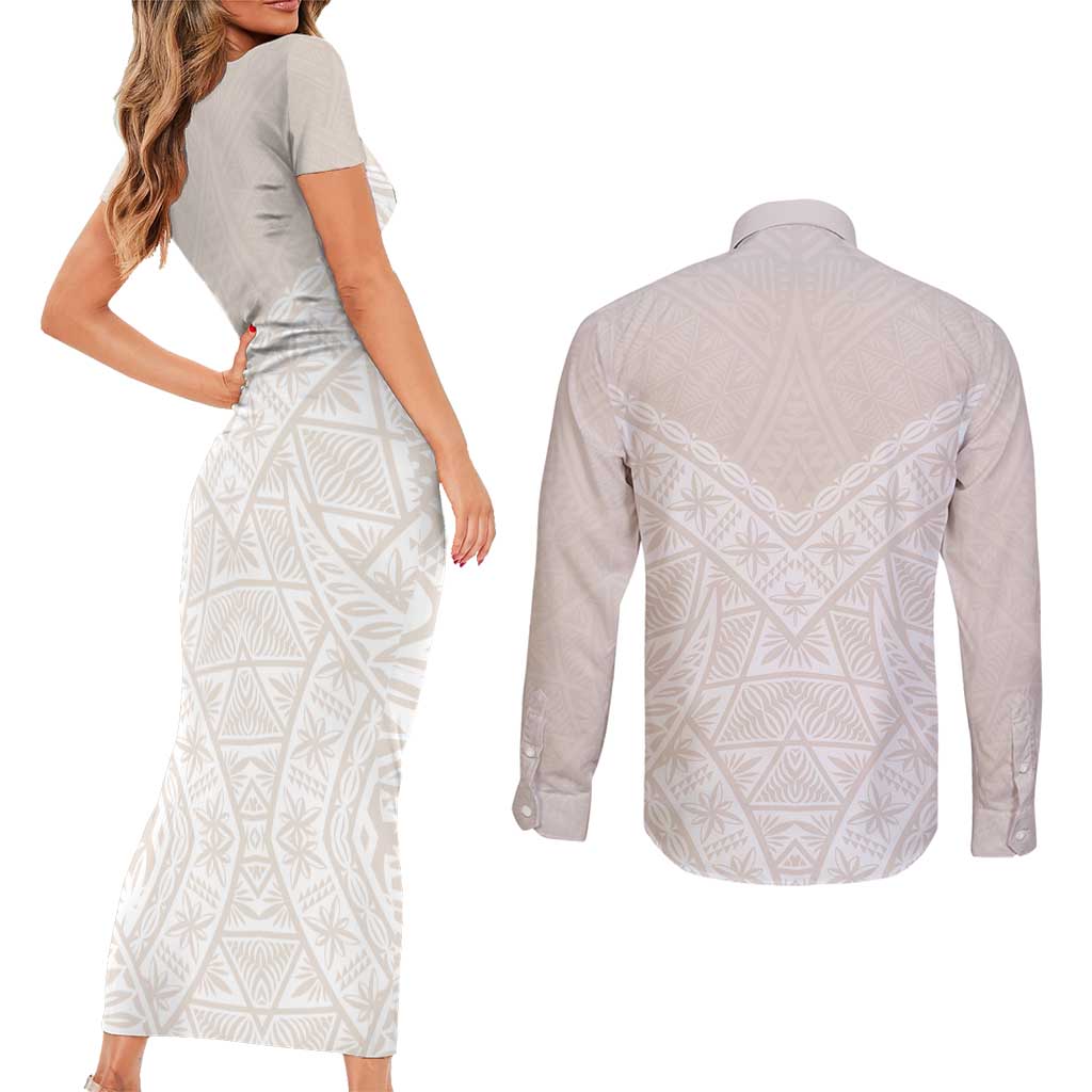 Lotu Tamaiti Tongan Polynesian Art Pattern Couples Matching Short Sleeve Bodycon Dress and Long Sleeve Button Shirt Traditional Tribal Motifs - Polynesian Pride