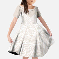 Lotu Tamaiti Tongan Polynesian Art Pattern Family Matching Off Shoulder Maxi Dress and Hawaiian Shirt Traditional Tribal Motifs LT9 Daughter's Dress White - Polynesian Pride