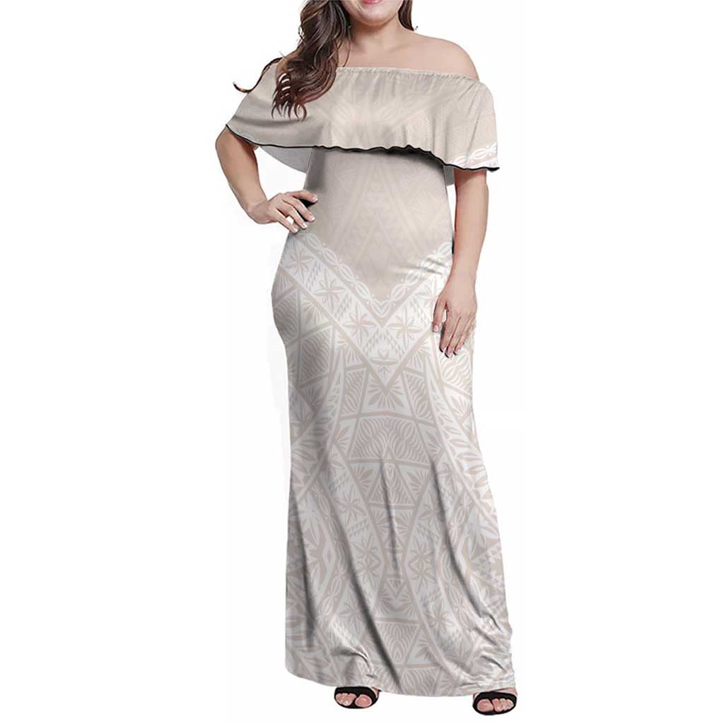 Lotu Tamaiti Tongan Polynesian Art Pattern Family Matching Off Shoulder Maxi Dress and Hawaiian Shirt Traditional Tribal Motifs LT9 Mom's Dress White - Polynesian Pride