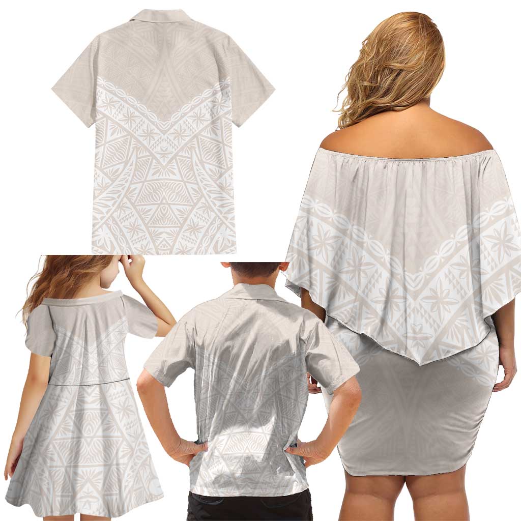 Lotu Tamaiti Tongan Polynesian Art Pattern Family Matching Off Shoulder Short Dress and Hawaiian Shirt Traditional Tribal Motifs LT9 - Polynesian Pride