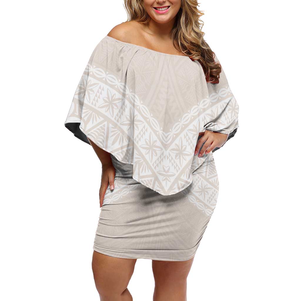 Lotu Tamaiti Tongan Polynesian Art Pattern Family Matching Off Shoulder Short Dress and Hawaiian Shirt Traditional Tribal Motifs LT9 Mom's Dress White - Polynesian Pride