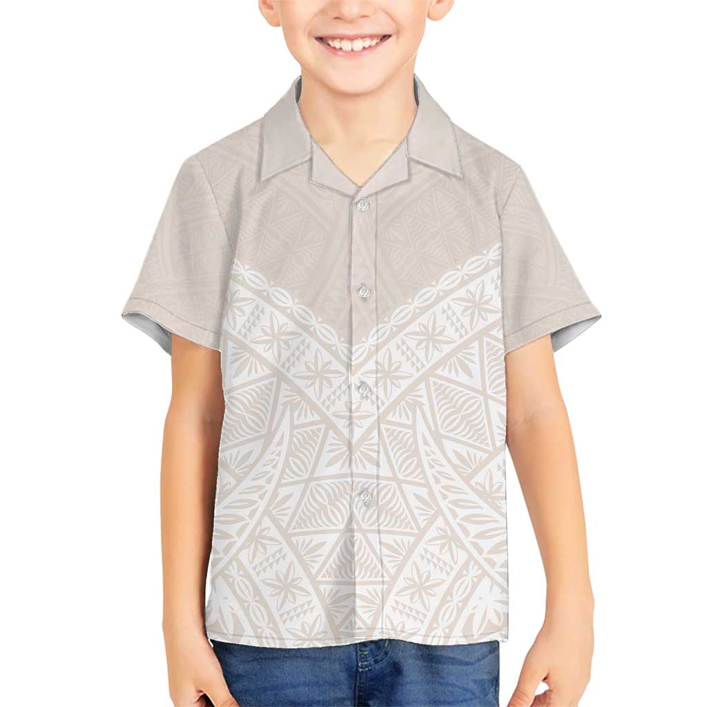 Lotu Tamaiti Tongan Polynesian Art Pattern Family Matching Off Shoulder Short Dress and Hawaiian Shirt Traditional Tribal Motifs LT9 Son's Shirt White - Polynesian Pride