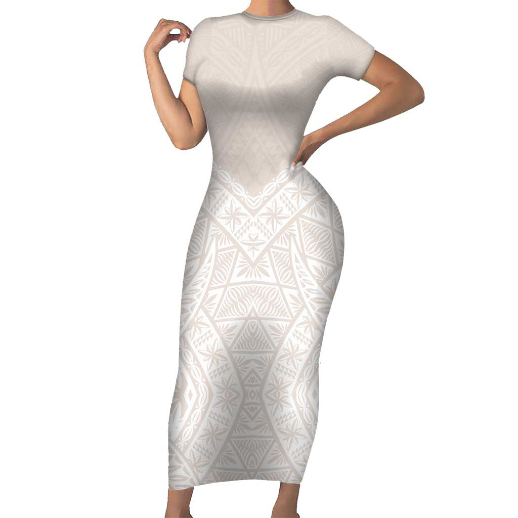 Lotu Tamaiti Tongan Polynesian Art Pattern Family Matching Short Sleeve Bodycon Dress and Hawaiian Shirt Traditional Tribal Motifs LT9 Mom's Dress White - Polynesian Pride