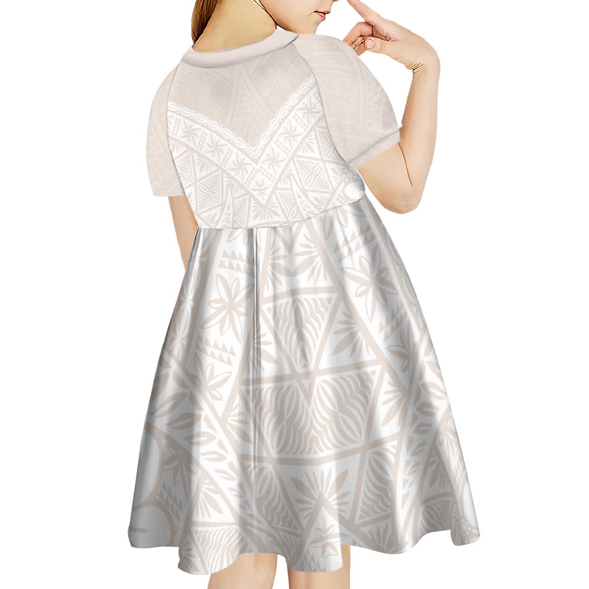 Lotu Tamaiti Tongan Polynesian Art Pattern Kid Short Sleeve Dress Traditional Tribal Motifs - Polynesian Pride