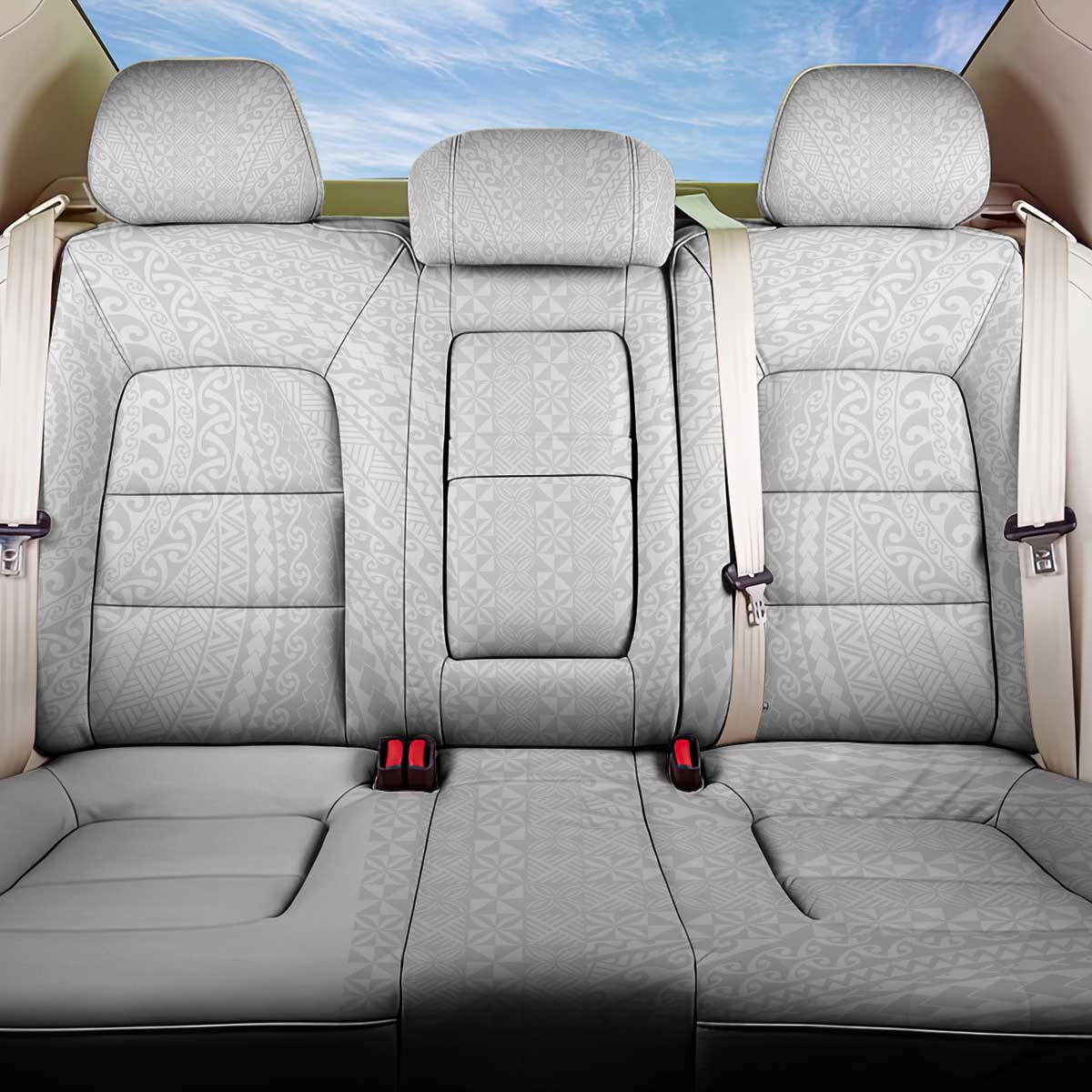 Lotu Tamaiti White Tongan Ngatu Back Car Seat Cover Polynesian Tribal Fonulei Pattern - Polynesian Pride