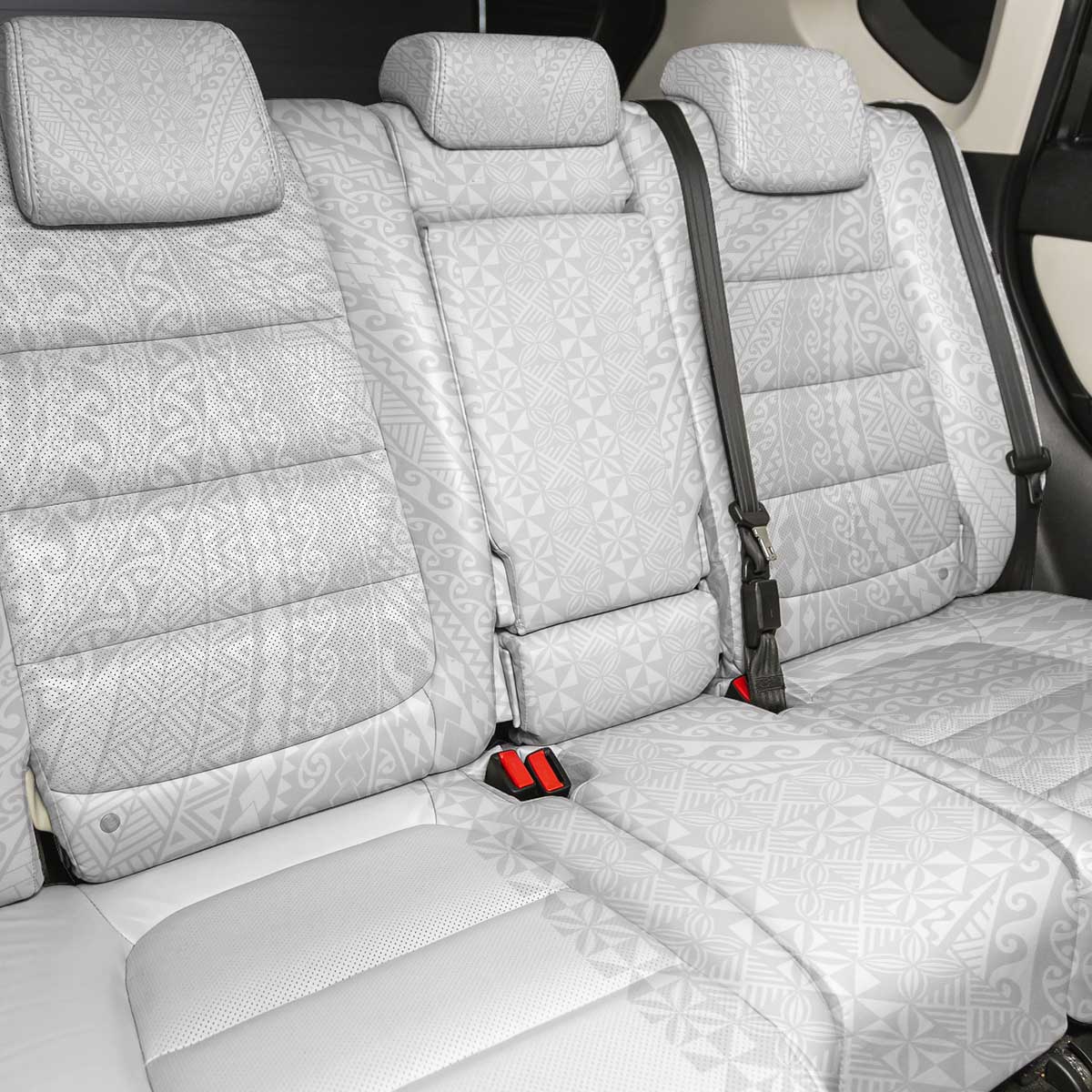 Lotu Tamaiti White Tongan Ngatu Back Car Seat Cover Polynesian Tribal Fonulei Pattern - Polynesian Pride