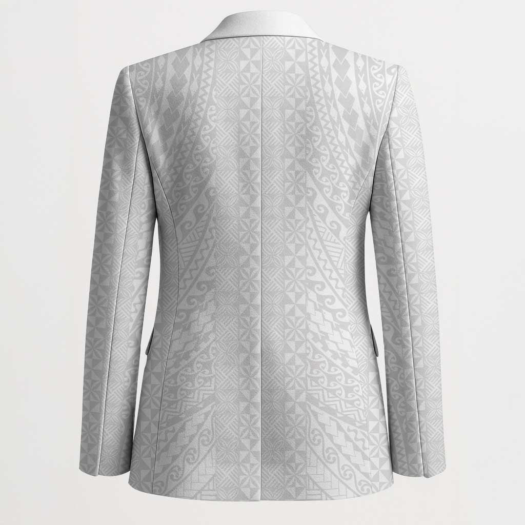 Lotu Tamaiti White Tongan Ngatu Blazer Polynesian Tribal Fonulei Pattern - Polynesian Pride