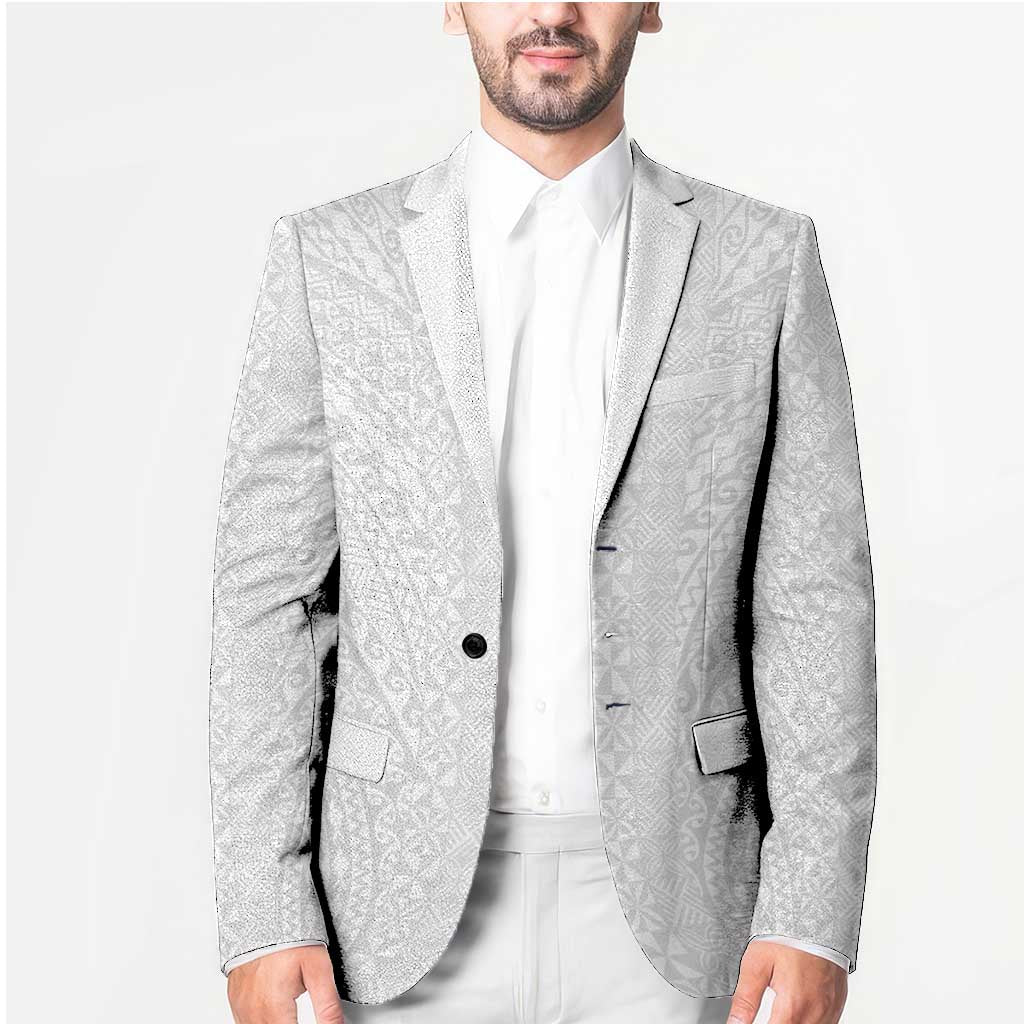 Lotu Tamaiti White Tongan Ngatu Blazer Polynesian Tribal Fonulei Pattern - Polynesian Pride